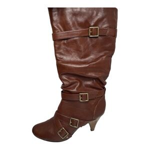 Brown Tall Boots with Gold Buckles Women’s Size 10